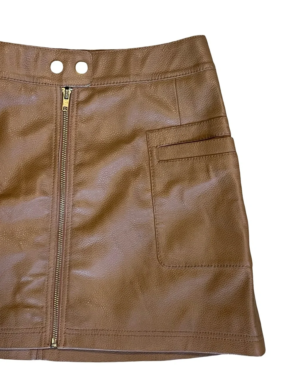 Free People Women’s Sz 8 Tan Faux Leather Mini Skirt Copper A-Line